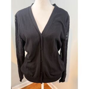 Claudie Pierlot Black Lace Sleeve Cardigan Size 2 US 6 French Designer Quiet Lux